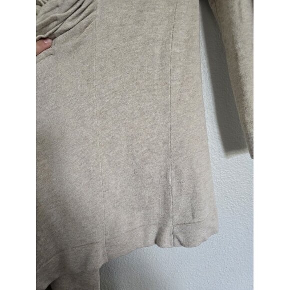 Line Open Front Cardigan Sweater Beige Ruffle Trim Long Sleeve Casual - Picture 10 of 16